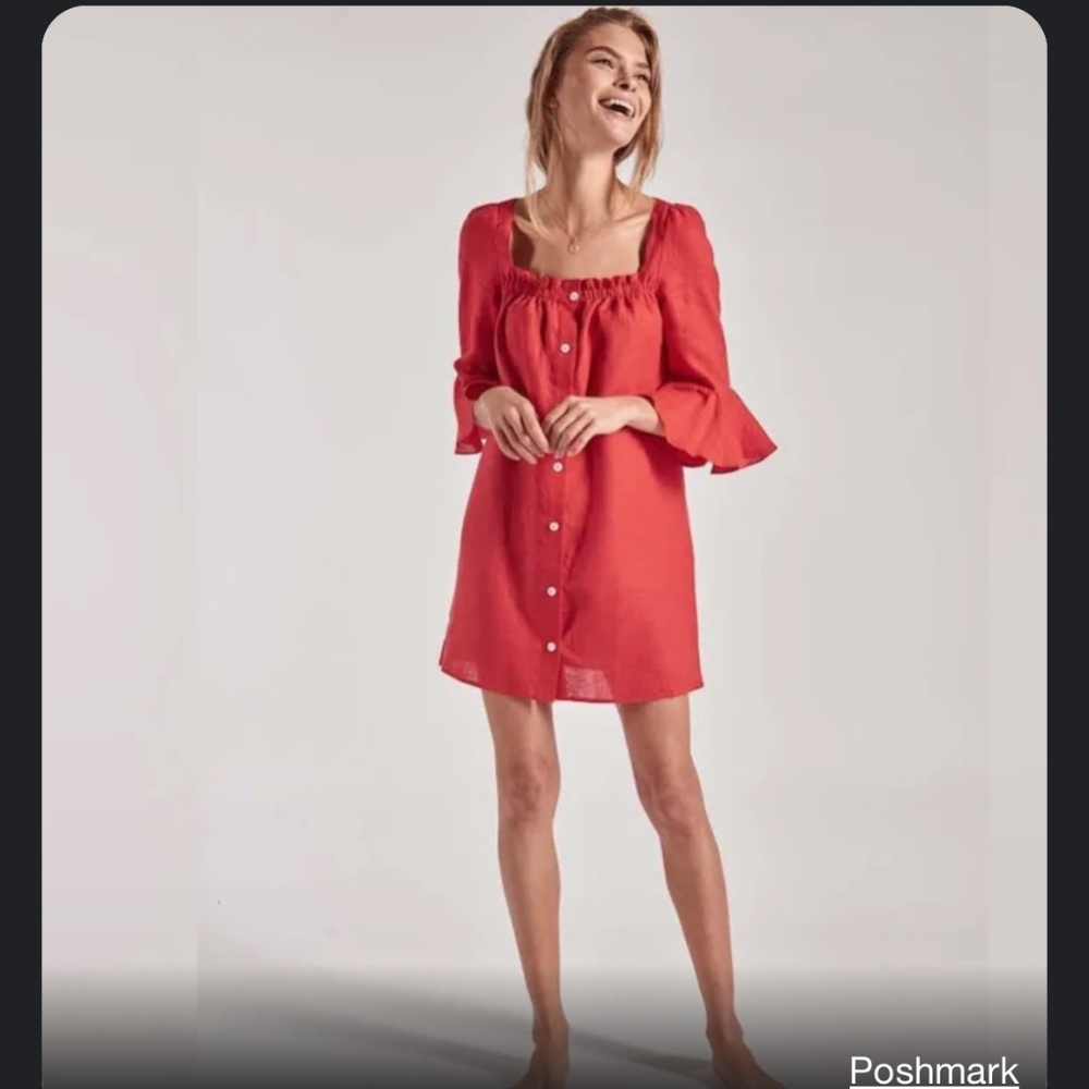 Sleeper Jane Linen Dress Red Medium